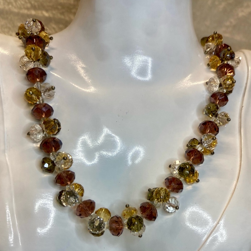 Beautiful Crystal Necklace with Olive, Clear, Yellow and Amber colored Crystals.